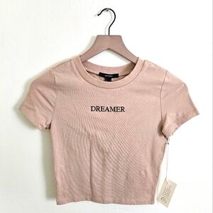 "Dreamer" embroidered Forever 21 tan crop top